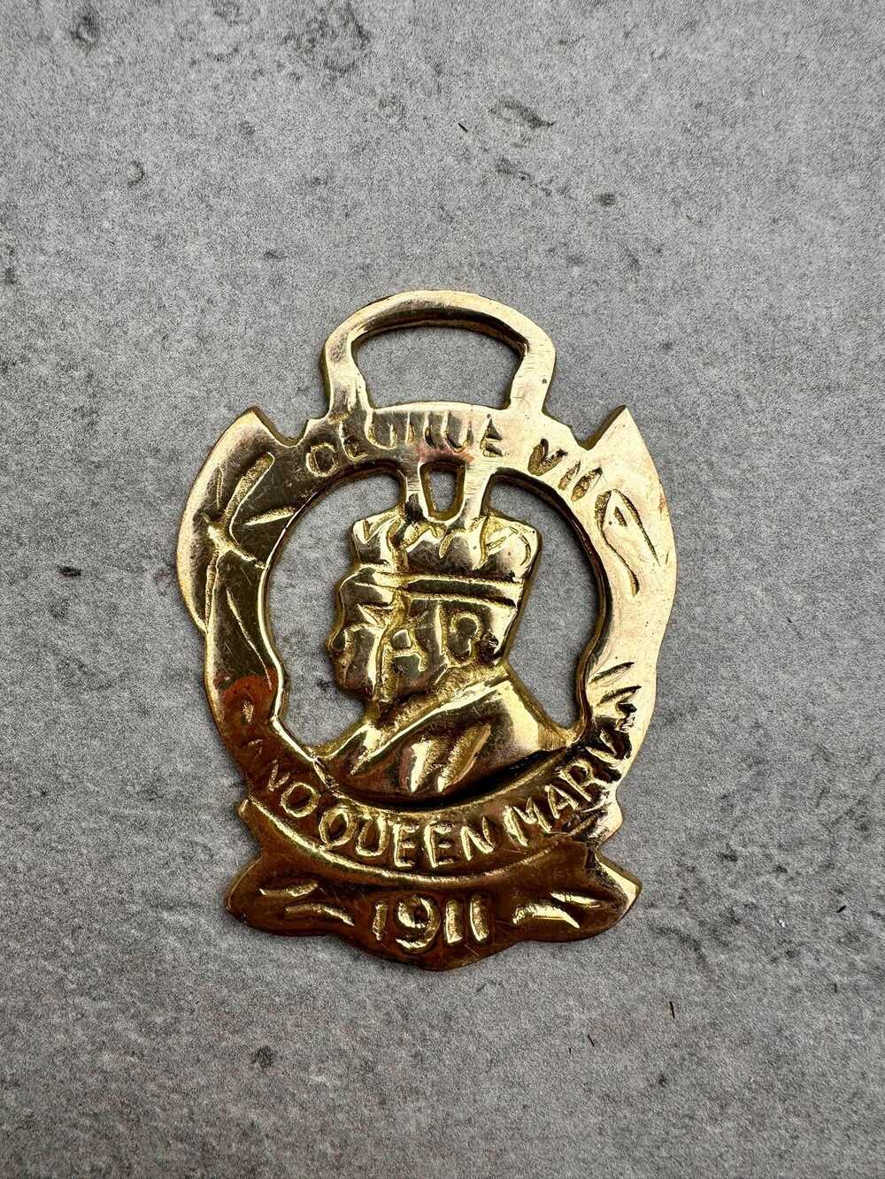 Antique 1911 King George V & Queen Mary Coronation Horse Brass | British Monarch